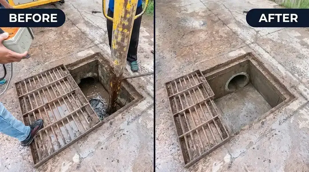 Cast iron pipe descaling restoration before and after in Oceanside - Hydro Jet Experts