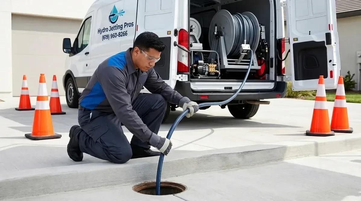 Oceanside hydro jetting service van and trailer rig team